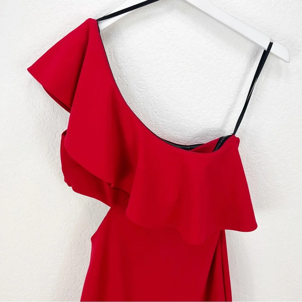 Red One-Shoulder Ruffle Evening Dress - Picture 2 of 7